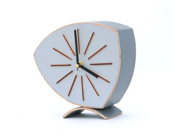 Desk Wood Grey clock hand painted acrylic in Vintage style 60s