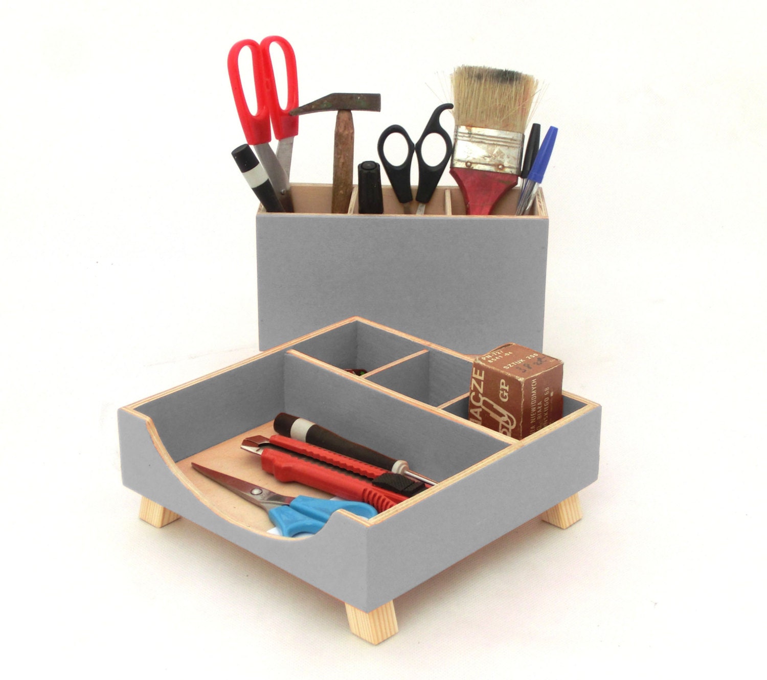 Organisateur de Bureau Gris, Accessoires Pour Le Bureau, Organisateur Ensemble Bois Bureaupour La Fe