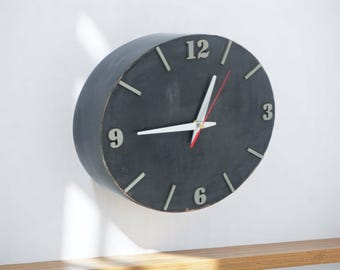 Unique Grey Silver Wall Clock, Silent Graphite Ellipse, Modern Home Decor Gift