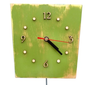 Wall Clock Pendulum Multicolor, Wall hanging clock Green Orange Blue, Unique gift, Distressed wall clock, Back to school image 2