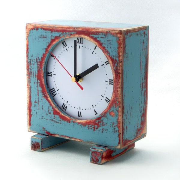 Desk clock Turquoise blue, Sky blue, Pink, Wooden Table Clock, Unique wood clock, Wedding gift, Xmas gift for her, Black Friday sale