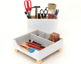 Modern White Wood Desk Organizer Set, Office and Kids Room Storage, Back to school, Desk Command Center