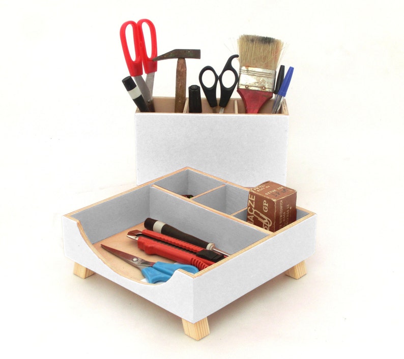 Office White Wood Desk Organizer Set For Him Perfect Pen Holder Box Modern Kids Room Decor Back To School Command Center