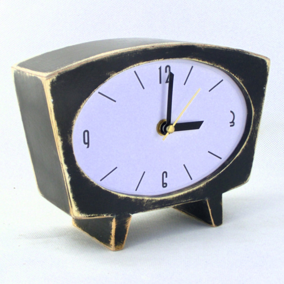 Table clock Wood BLACK, NO TICKING Mantle clock, Vintage 70s style gift ...