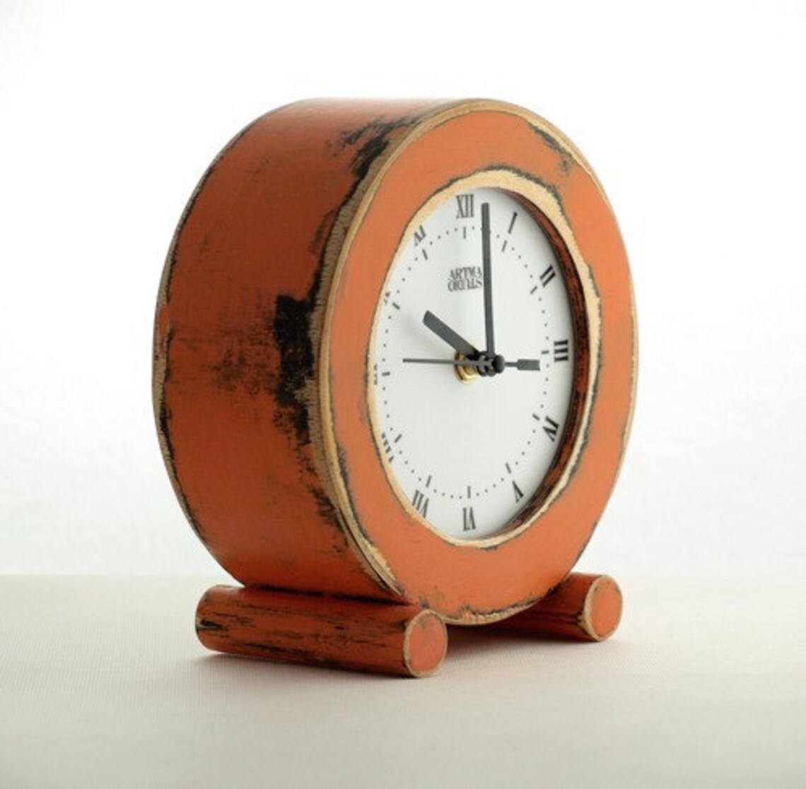 Desk Clock Orange Circle Wooden Rusty Clock Table Clock Etsy