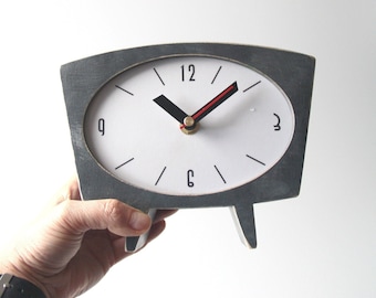 Silent Handmade Wood Tabletop Clock | Limited Edition | Graphite and Silver Rustic Chic Fuma Wood Clock | Gift for Mom | Handmade desk decor