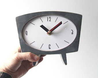 NO TICKING Silent Dark Grey Silver Tabletop Clock - A Minimalist and Stylish Addition to Any Home or Office