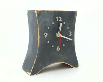 Mantel Gray Silver Clock, Wood Desk Clock, Distressed Tabletop clock Grey, Unique Wooden gift, Gray home decor, Decor for home, gift for Dad