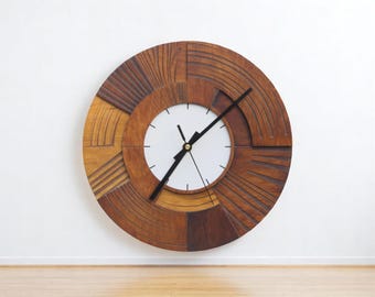 Modern Wood Rustic Wall Clock Ocher 15 inches, Silent