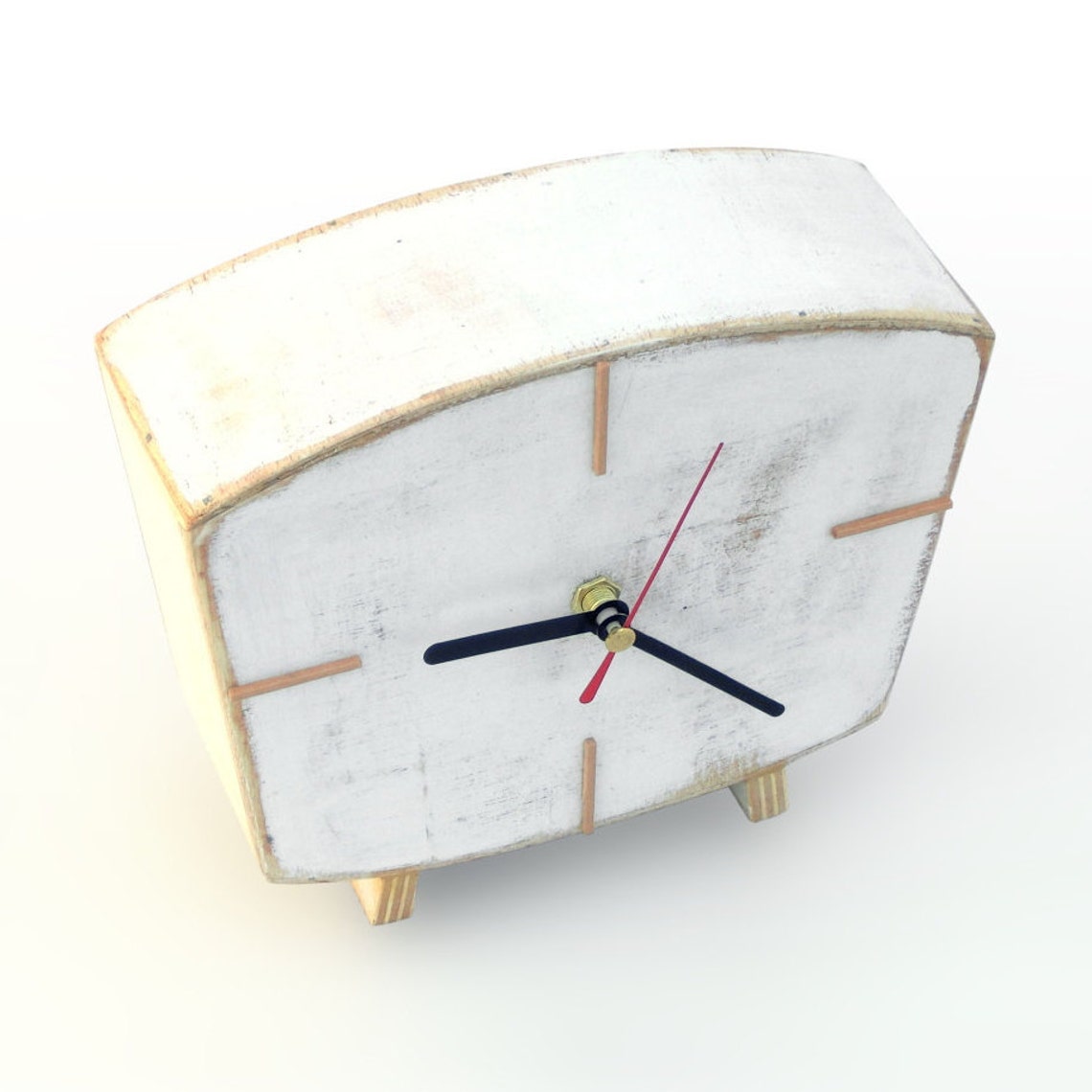 White Desk clock Handmade Wood Clock Vintage Style 60s Table Etsy