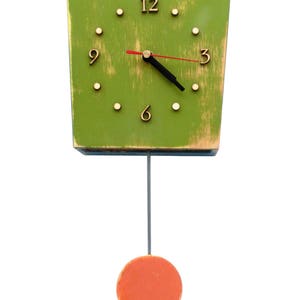 Wall Clock Pendulum Multicolor, Wall hanging clock Green Orange Blue, Unique gift, Distressed wall clock, Back to school image 4