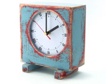 Desk clock Turquoise blue, Sky blue, Pink, Wooden Table Clock, Unique wood clock, Wedding gift, Xmas gift for her, Black Friday sale