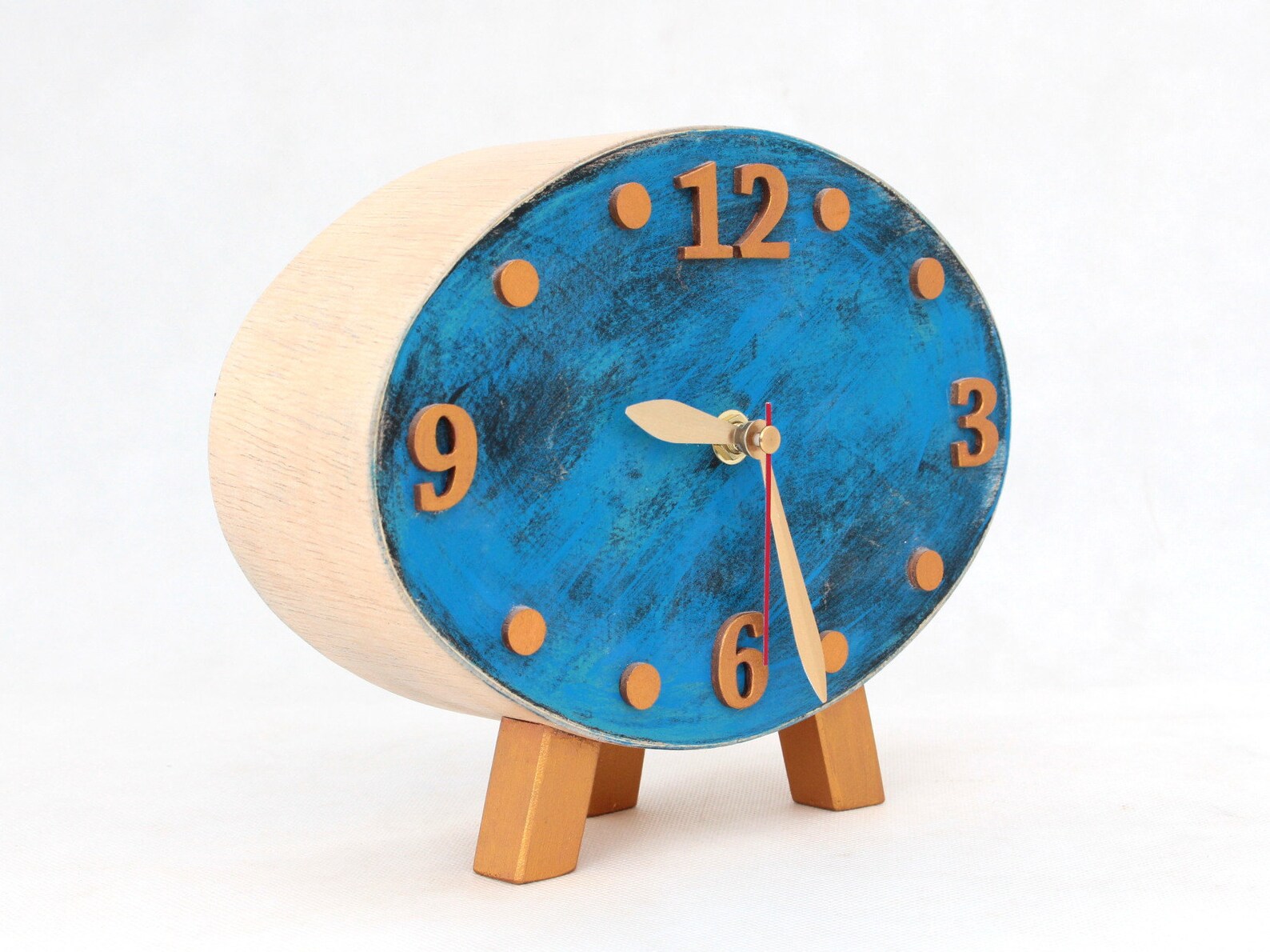 NO TICKING Desk Wood Clock Gold Blue Table Clock QUIET / Etsy