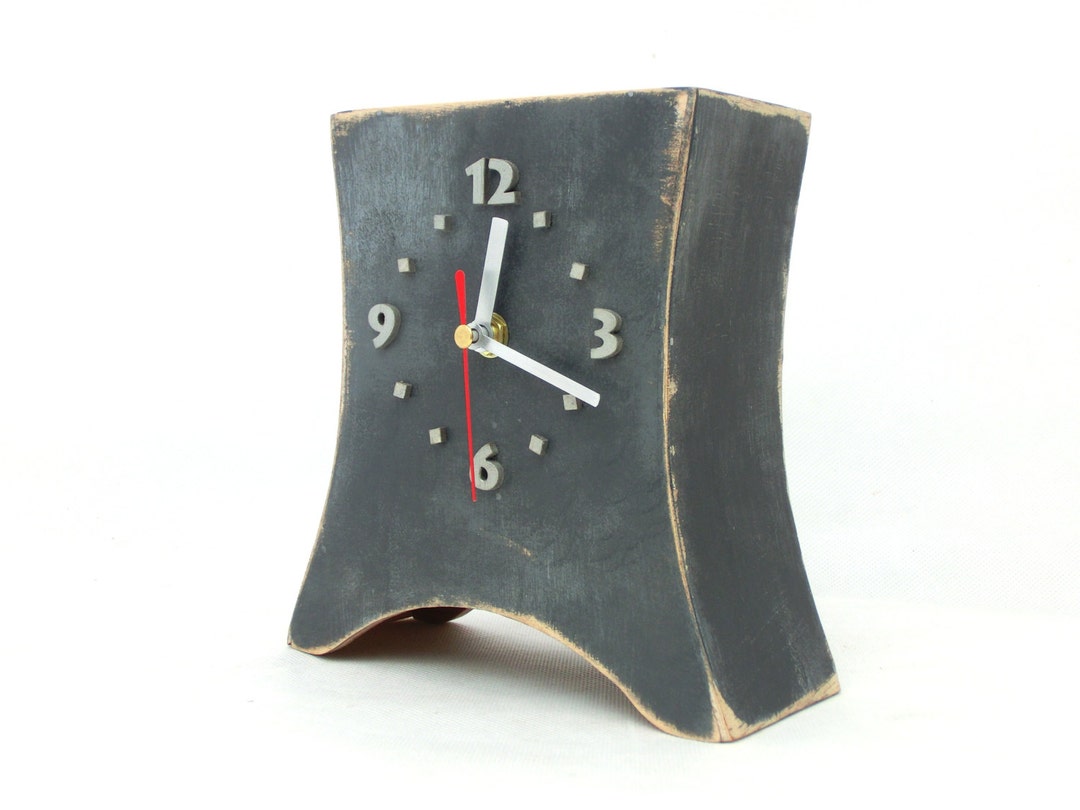 NO TICKING Gray Silver Clock, Desk Clock, Table Clock Grey, Wood