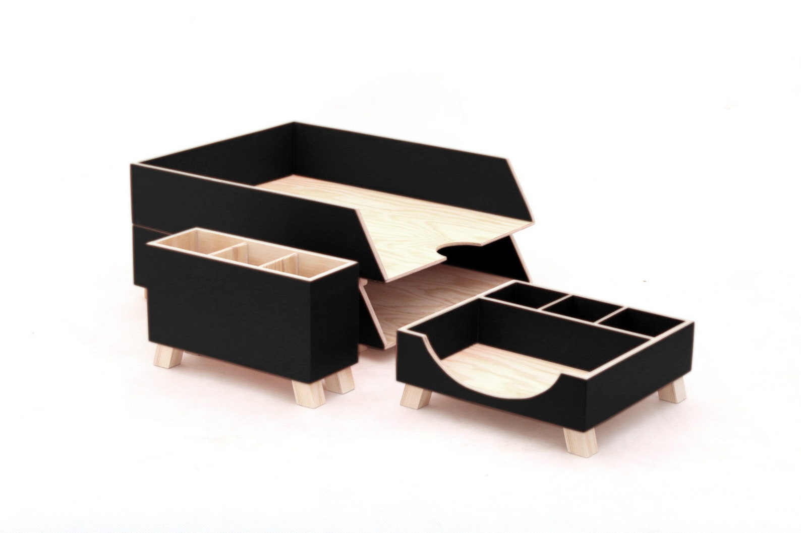 Black Wood Desk Organizer Desk Accessories Black Office Etsy