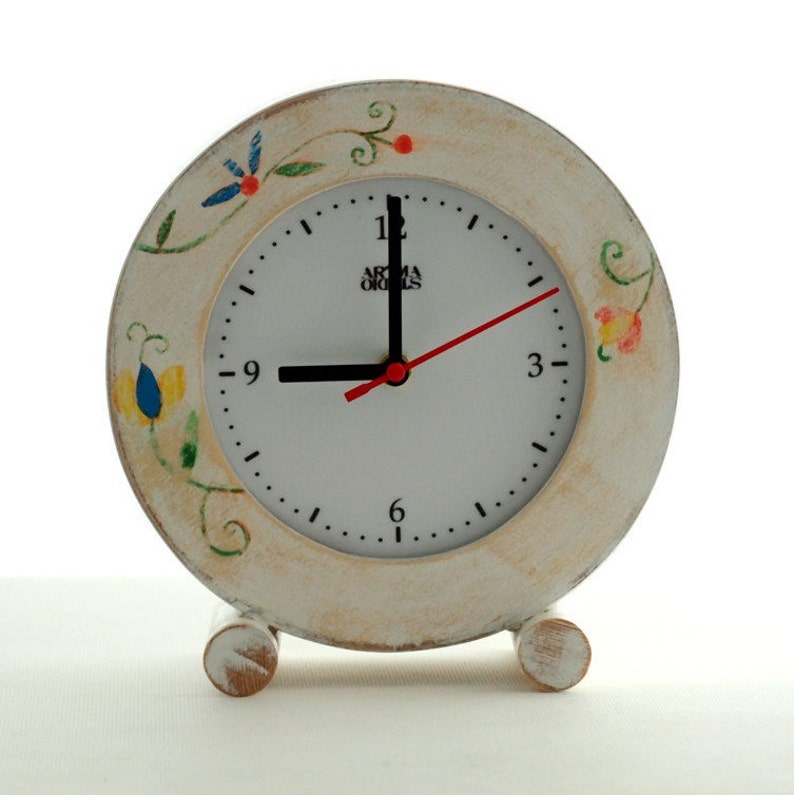 NO TICKING White Desk clock circle SILENT/ Quiet Folk Art Etsy