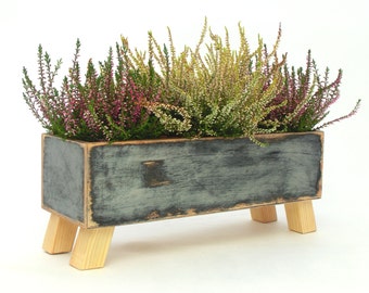 Wooden herb planter, Windowsill Flowerpot, Autumn Box for Herbs, Handmade Heather pot, Flowerpot casing, Fall home garden, Xmas gift for her
