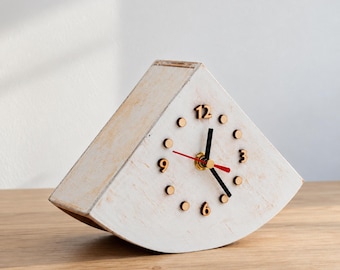 Modern Wooden Desk Clock, Minimalist Geometric Table Clock