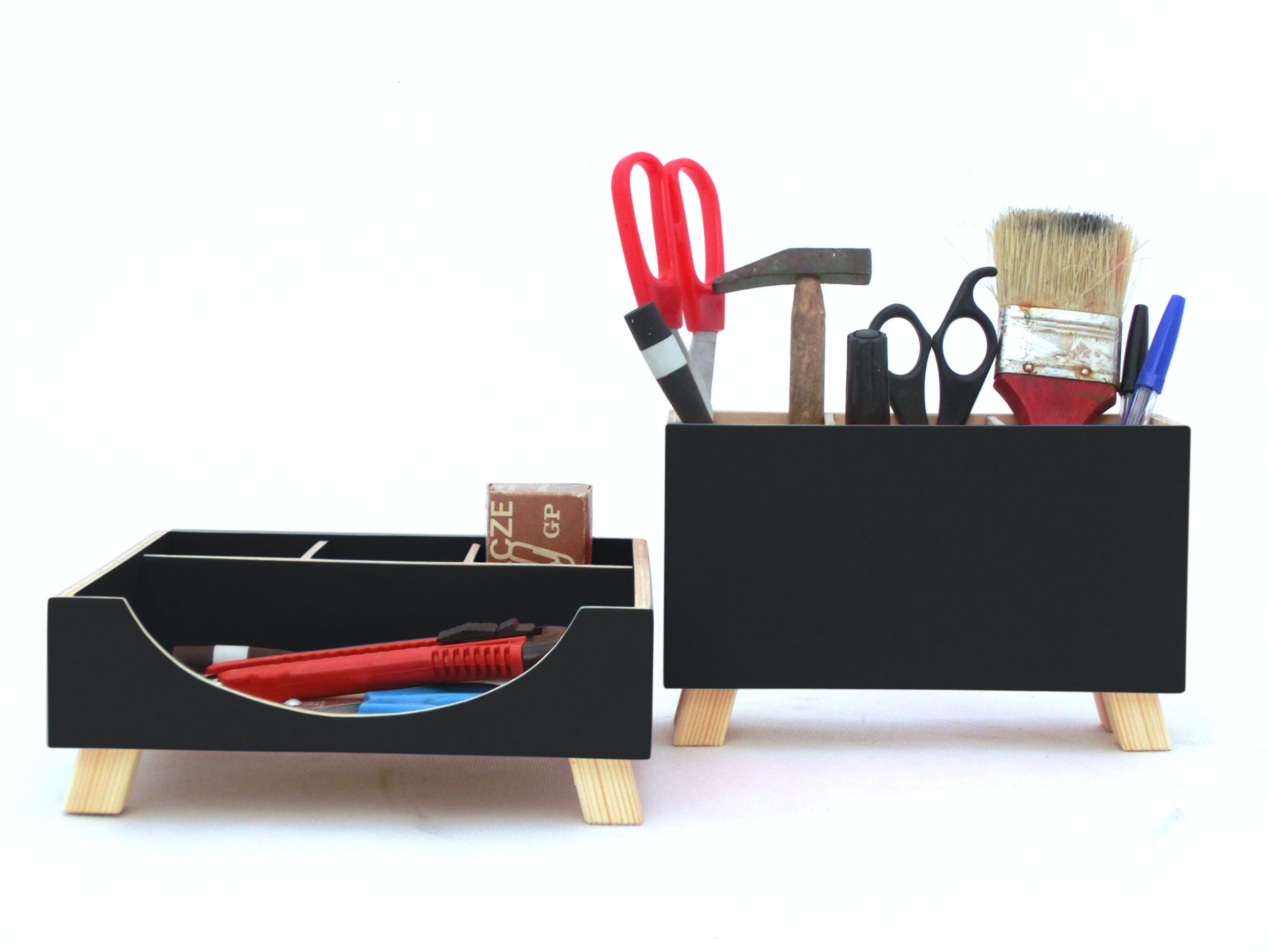 Black Wood Desk Organizer by Artma Studio, Desk Accessories, Black Office  decor, Pen holder, Paper sorter tray, Home office set, Unique