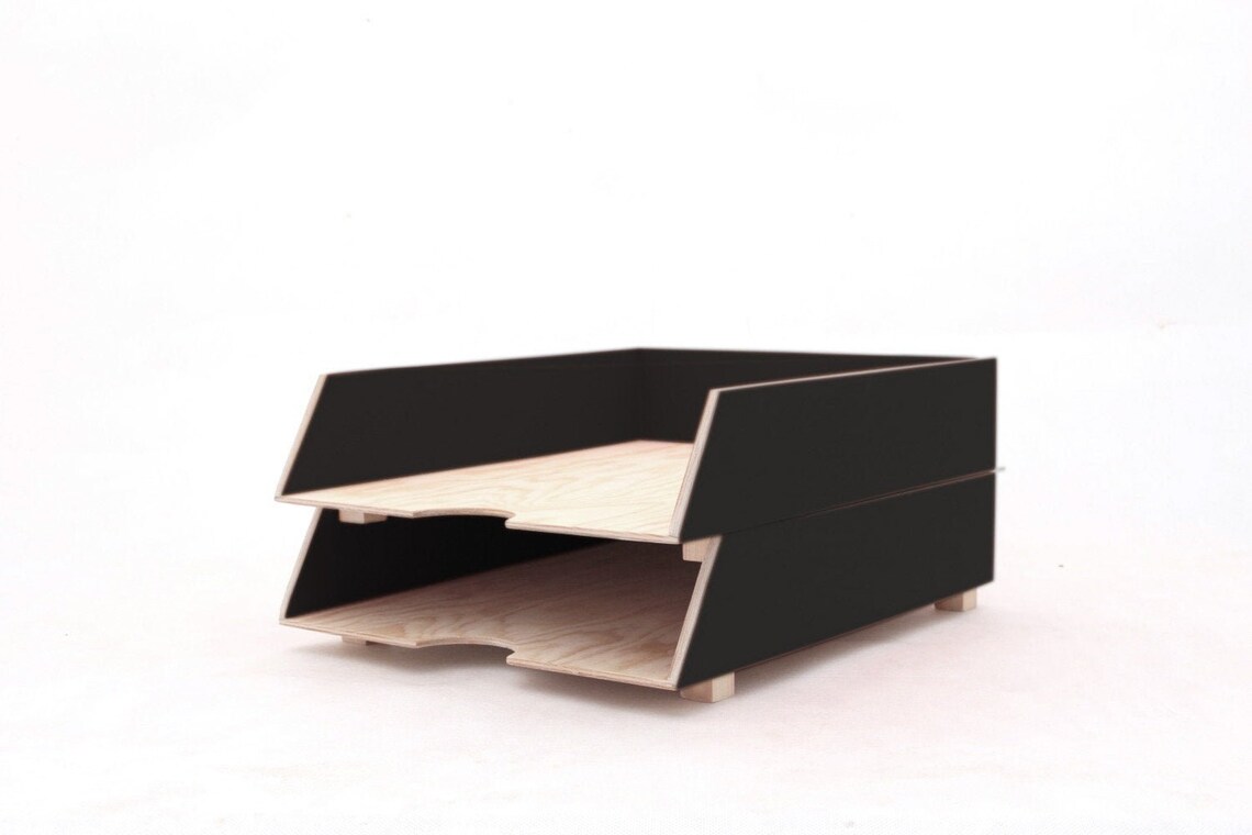 Black Carbon Color Paper Tray Holder Wood Oganizer Mail Set Etsy