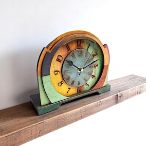 Rustic Wooden Mantel Clock Silent Patina Vintage Desk Clock Decor image 3