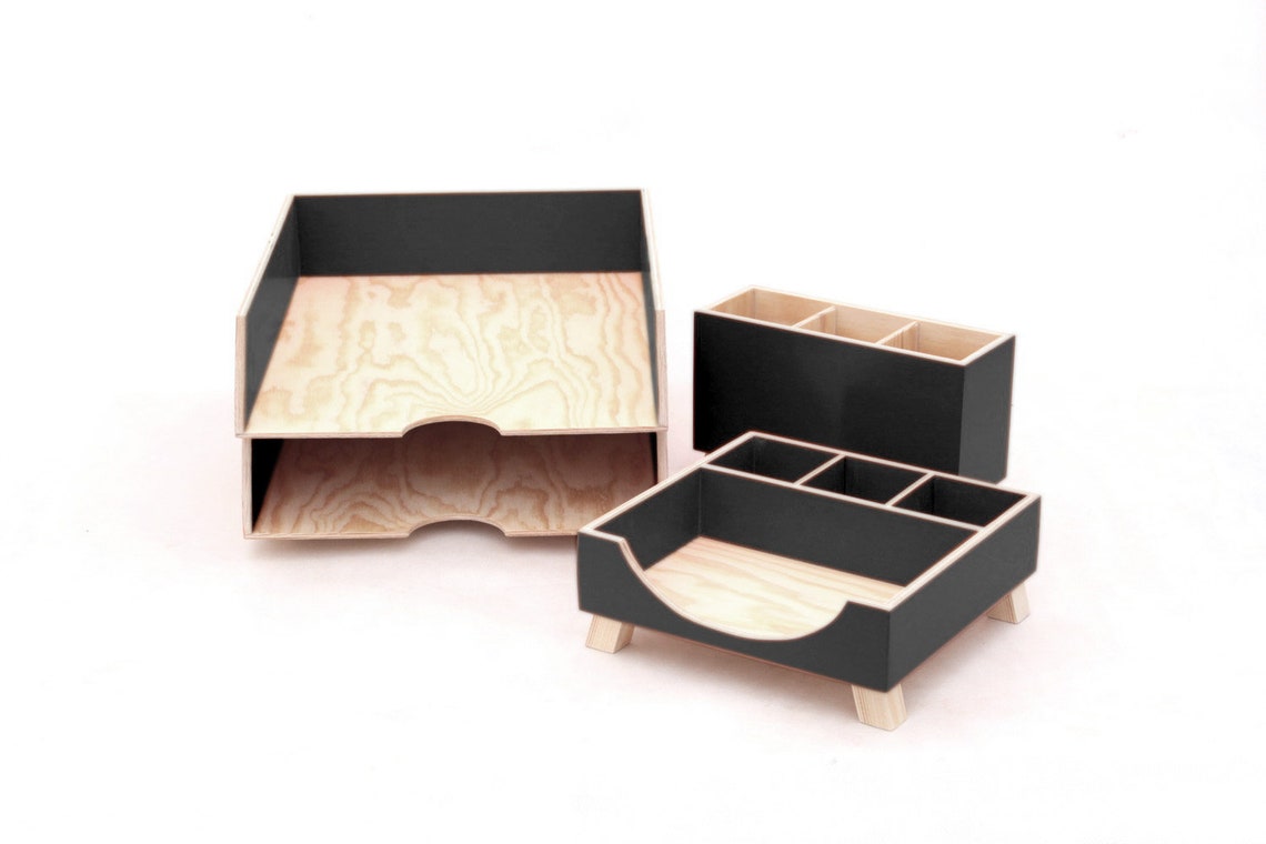 Black Wood Desk Organizer Desk Accessories Black Office Etsy