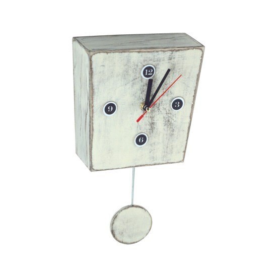 White Clock With Pendulum Wall Decor Hanging Handmade Distressed Wooden Black Friday Gift Xmas Trends - White Distressed Wood Wall Clock White Clock With Pendulum Wall Decor Hanging Handmade Distressed Wooden Black Friday Gift Xmas Trends - White Distressed Wood Wall Clock