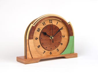 Wooden Mantel Clock, Silent, Mid-Century Style Desk Clock