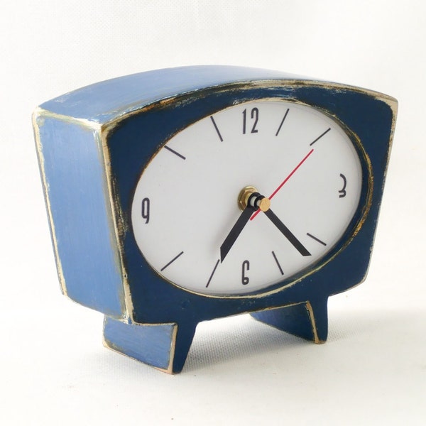 Clock Wooden navy blue   - vintage 60s style