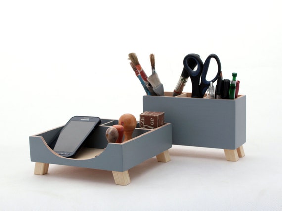 maagpijn Zeeanemoon Zeeman Grey Desk Organizer Desk Office Accessories Handmade Desk | Etsy