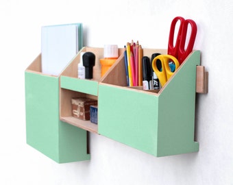 Wall organizer Mint Green, Wood Wall Set, Peppermint Desktop Organizer, Green Mint Office Desk Organizer, Pen Mail and Paper holder