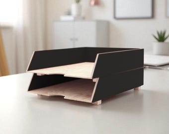 Desk Organizer Black, Document 2-Tier A4 Paper Tray, Office Decor, Stackable Wooden trays, Free Shipping