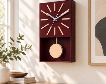 Wooden Pendulum Wall Clock Silent Mid Century Style