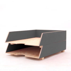 Organizador de papel para escritorio de madera A4 / Clasificador de cartas gris de 2 niveles / Accesorios de oficina de madera hechos a mano / Regalo para él o maestro