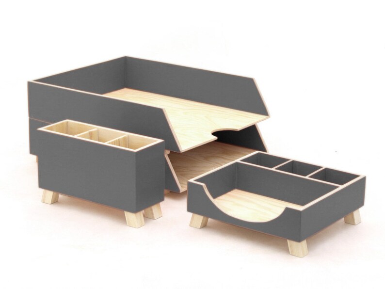 Grey Desk Organizer Office Desk Accessories Set Paper Tray Etsy