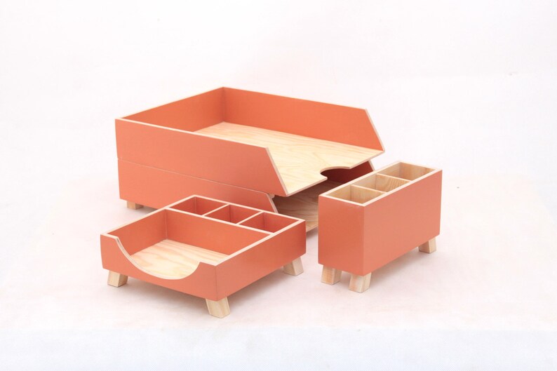 Orange Plywood Desk Office Organizer Set Stages Desk Tray for Etsy