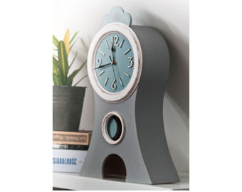 Pendulum Wood Clock by Artma, Grey Pastel Blue ,Mora style Clock, Tabletop eco Clock, Chalky Color Kids Room Decor, Mothers day