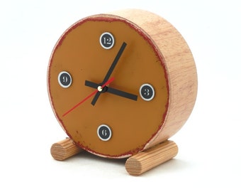 NO TICKING Clock circle drum, Mustard color, Silent clock, Desk clock, Wooden Silent / Quiet clock, Desk office decor