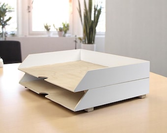 Stackable desk set A3 paper, White Desk Oganizer, A3 Wooden Paper Tray Holder, Office Accessories, 2 Stages Document trays, Office Sorter