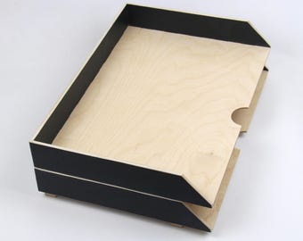 Stackable Office Organizer | Wooden A3 Document Tray | 2 Tier Desk Organizer | A3 Paper Sorter | Plywood Desk Accessories | Home office