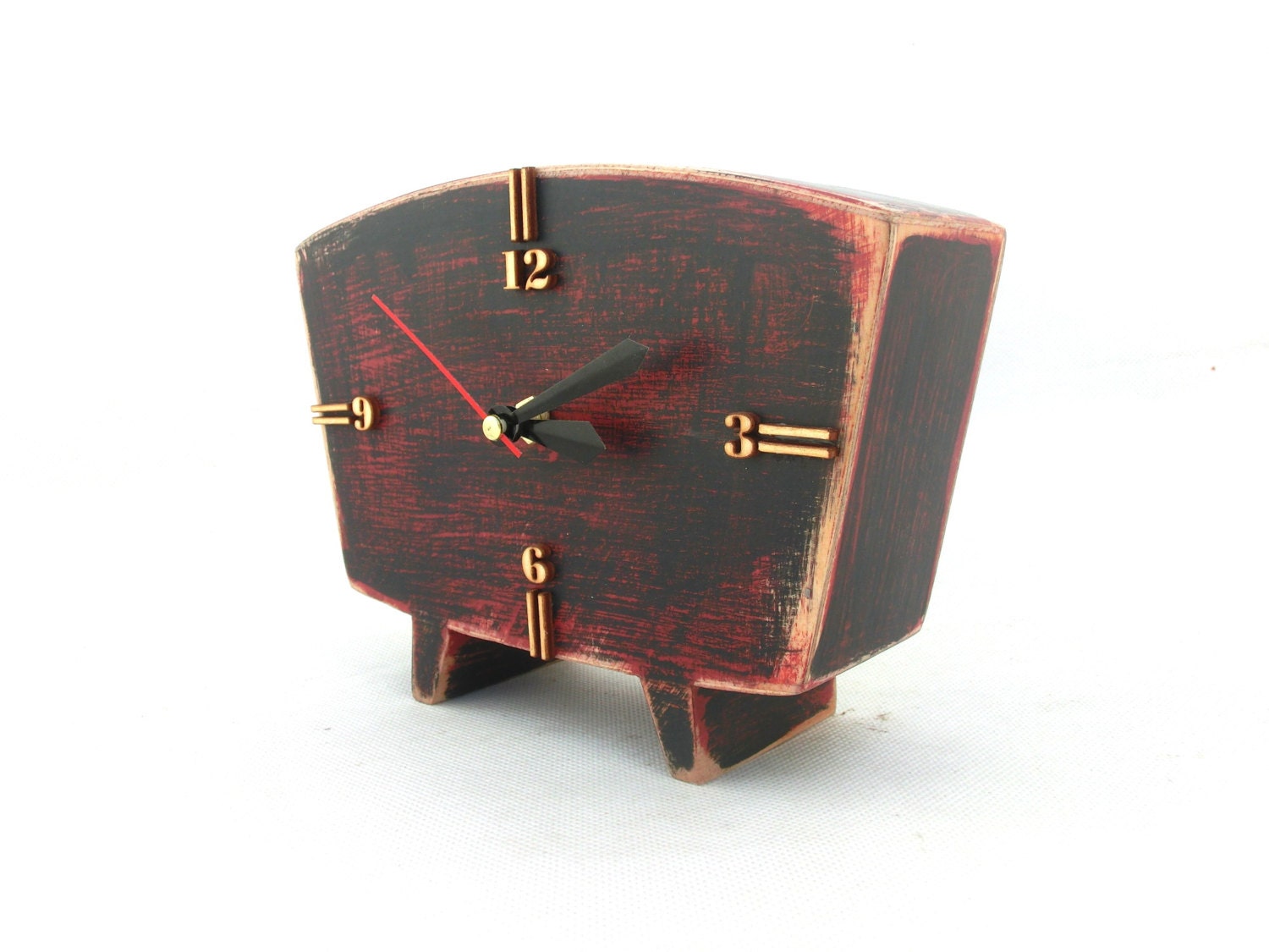 Table clock, Wood Clock Red Black, Desk Wooden clock, Handmade Unique