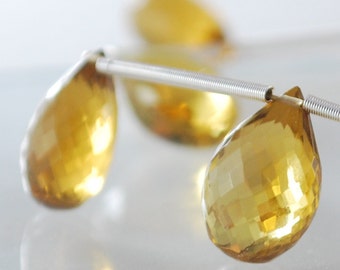 Beer Quartz Pears Faceted AAA Genuine Gemstone Beads Luxe Briolette Golden Honey 12-12.5mm 7 inch strand