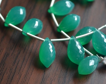 Real Green Onyx Chandeliers, AAA Gemstone Beads, Faceted Briolettes, 12mm - 13mm, 4 inch strand