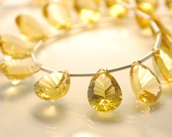 Warm Honey Quartz Gemstone Beads, Golden Concave Cut, Large Focals, Faceted, AAA Briolettes, 12.5 to 13mm, Set of 5