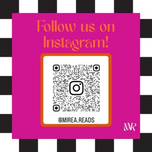 May include: A square graphic with a pink background and the text "Follow us on Instagram!" in orange. A QR code is in the centre, with the Instagram logo. The text "@MIREA.READS" is below the QR code. The background is a black and white checkered pattern.