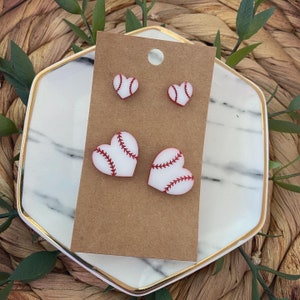 Mommy & Me Baseball Heart Stud Earrings