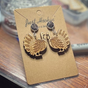 Wooden Turkey Drop Earrings, Engraved Wood Earrings, Thanksgiving Earrings, Fall Earrings, Turkey