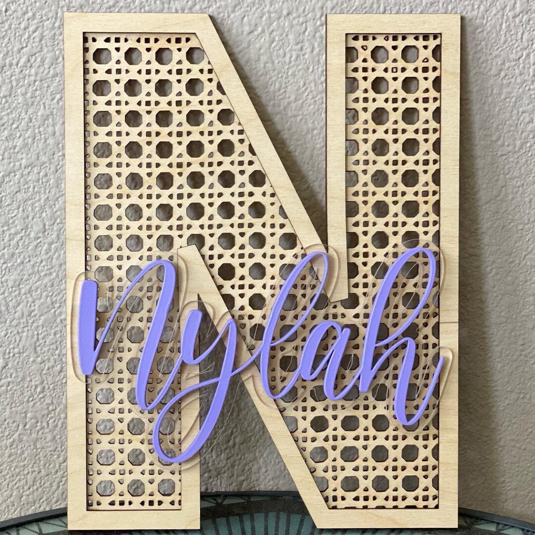 Cane Rattan Initial Letter With Name, Cane Letters, Baby Name Sign ...