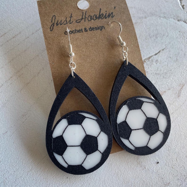 Soccer Earrings Teardrop Shaped Soccer Earrings Soccer Mom Etsy