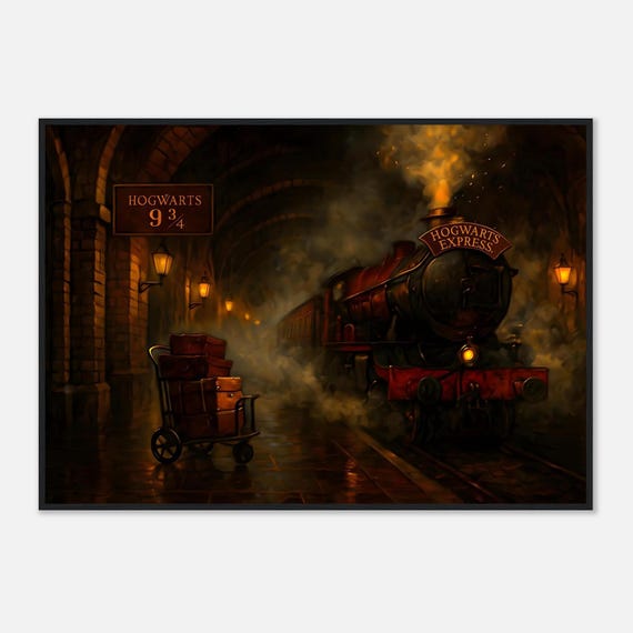 Framed – Hogwarts Express at Platform 9 and 3/4 | Wooden Frame | Ready-to-Hang Wizarding Decor